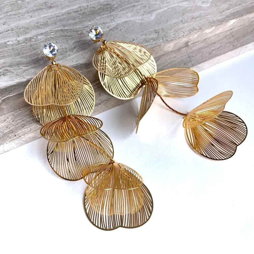 NEW ~ Anthropologie Crystal Stud & Metal Flower drop Earrings